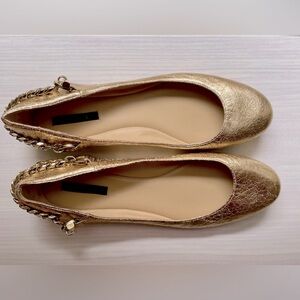 Rachel Zoe Gold Chain Detail Leather Upper Ballet Flats Size 9.5